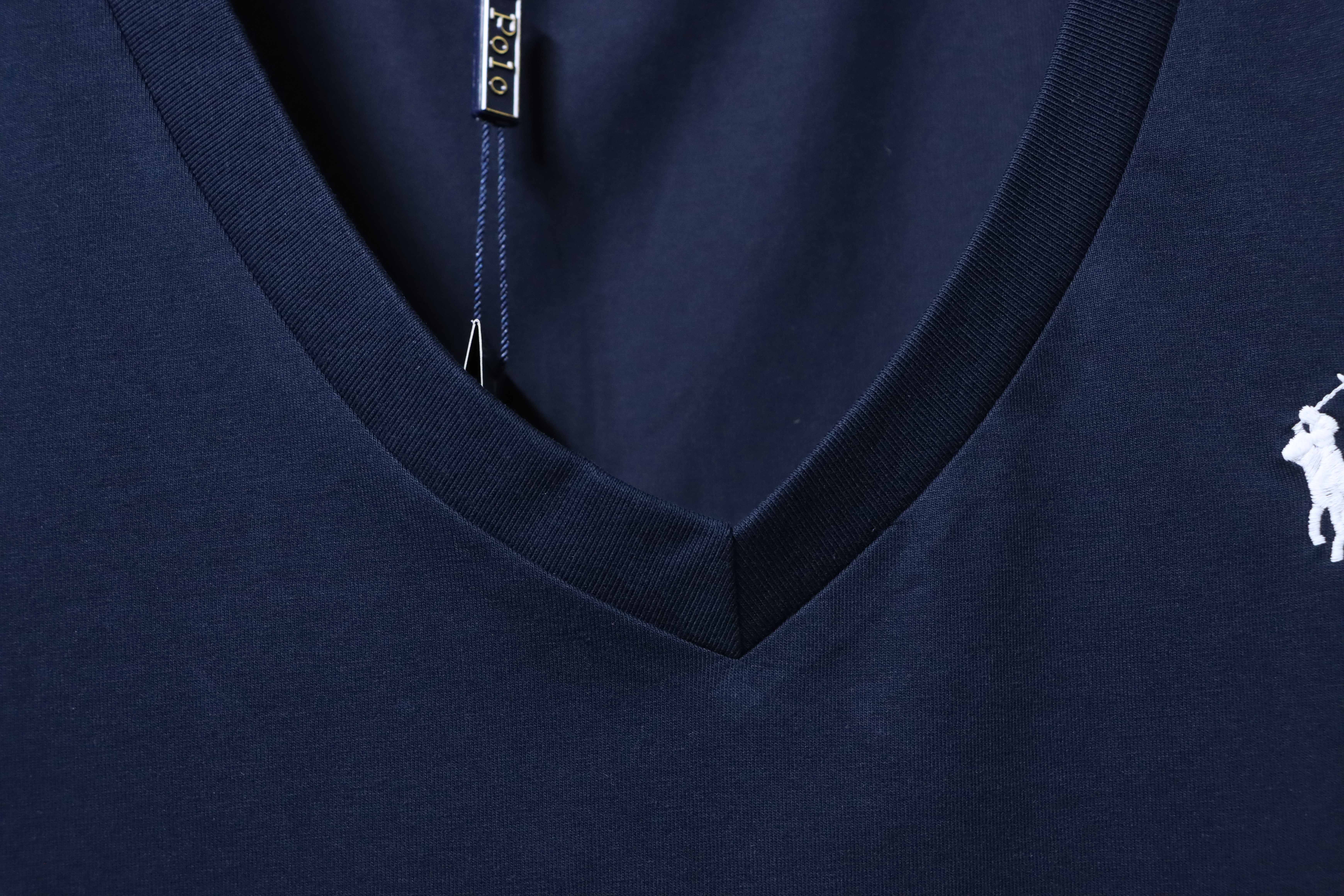 Ralph Lauren RL Pony Logo Embroidery Solid Color V-Neck T-Shirt Women Style 6