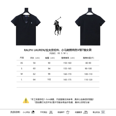 Ralph Lauren RL Pony Logo Embroidery Solid Color V-Neck T-Shirt Women Style 7 01