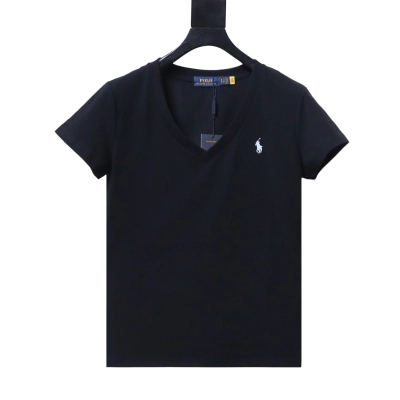 Ralph Lauren RL Pony Logo Embroidery Solid Color V-Neck T-Shirt Women Style 7 02