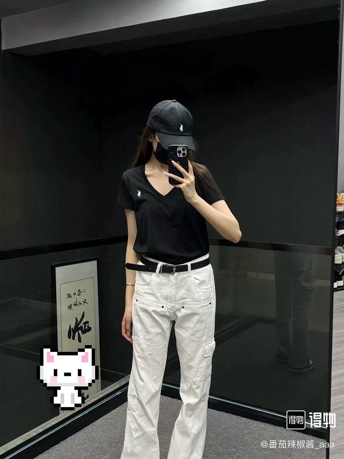 Ralph Lauren RL Pony Logo Embroidery Solid Color V-Neck T-Shirt Women Style 7