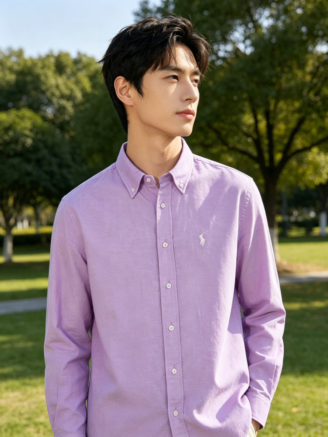 Ralph Lauren Small Logo Embroidery Horse Logo Linen Long Sleeve Shirt Style 2