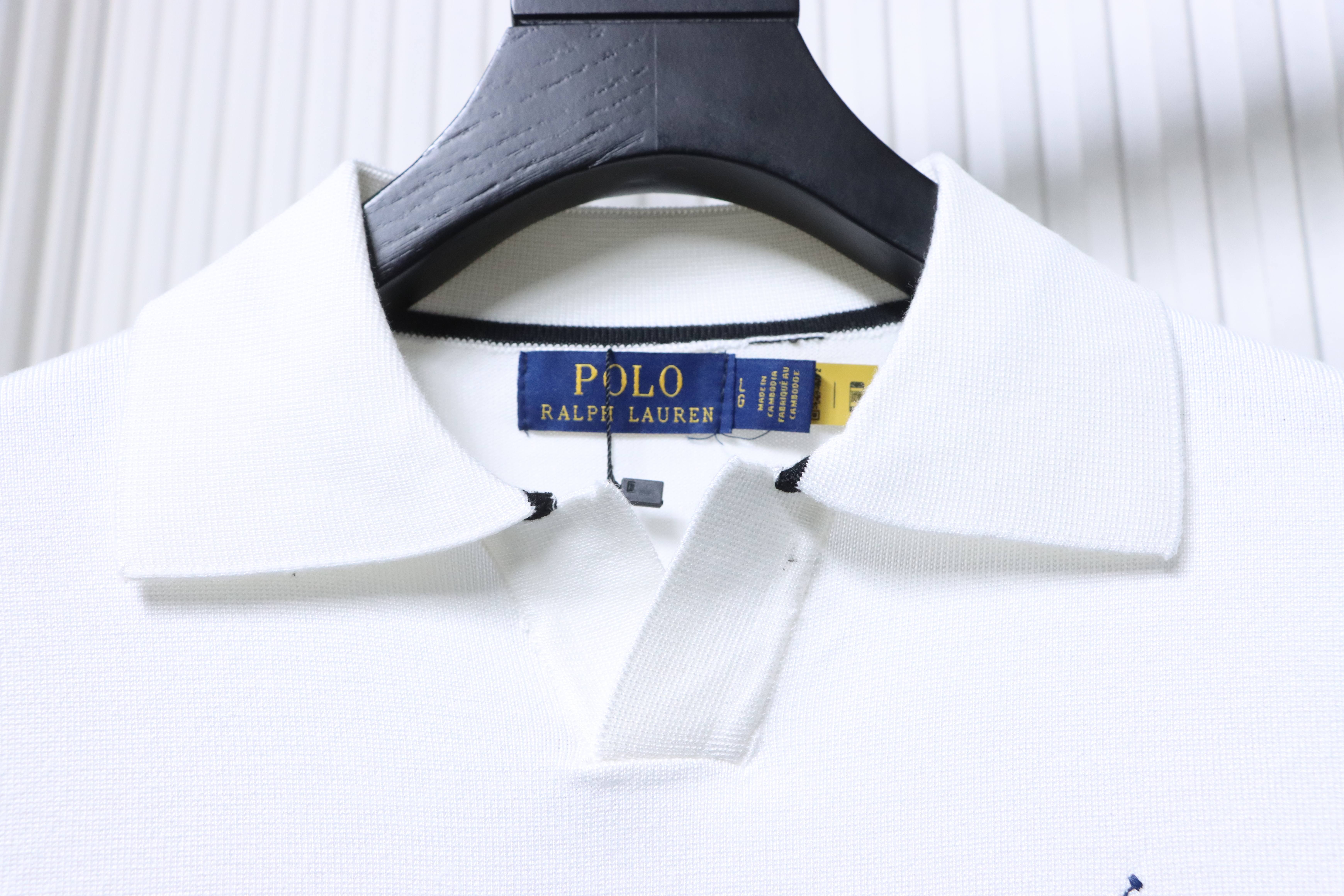 Ralph Lauren Striped Pony Logo Embroidery Small V-Neck Knit Short Sleeve Polo Shirt Style 1