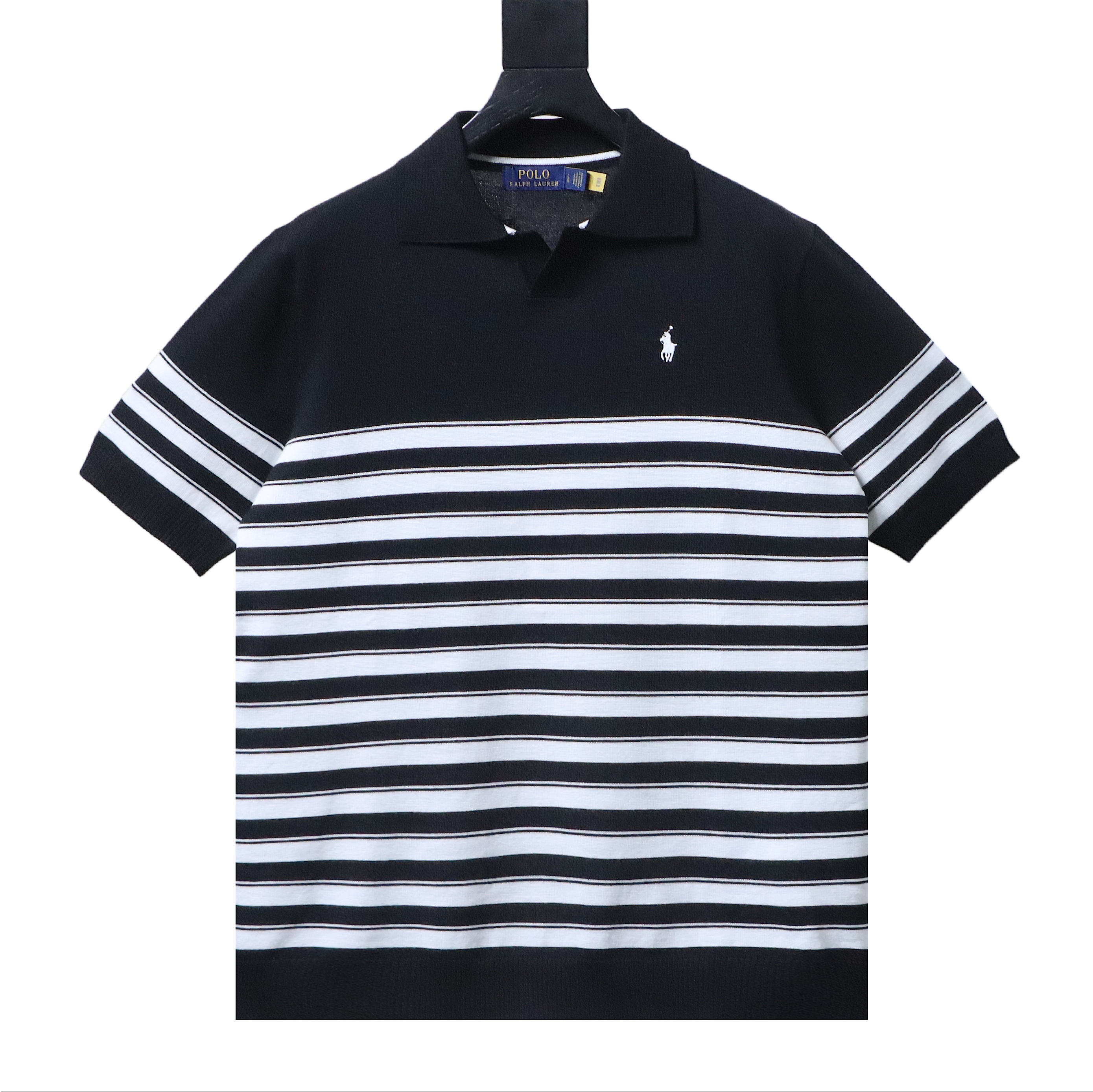 Ralph Lauren Striped Pony Logo Embroidery Small V-Neck Knit Short Sleeve Polo Shirt Style 2