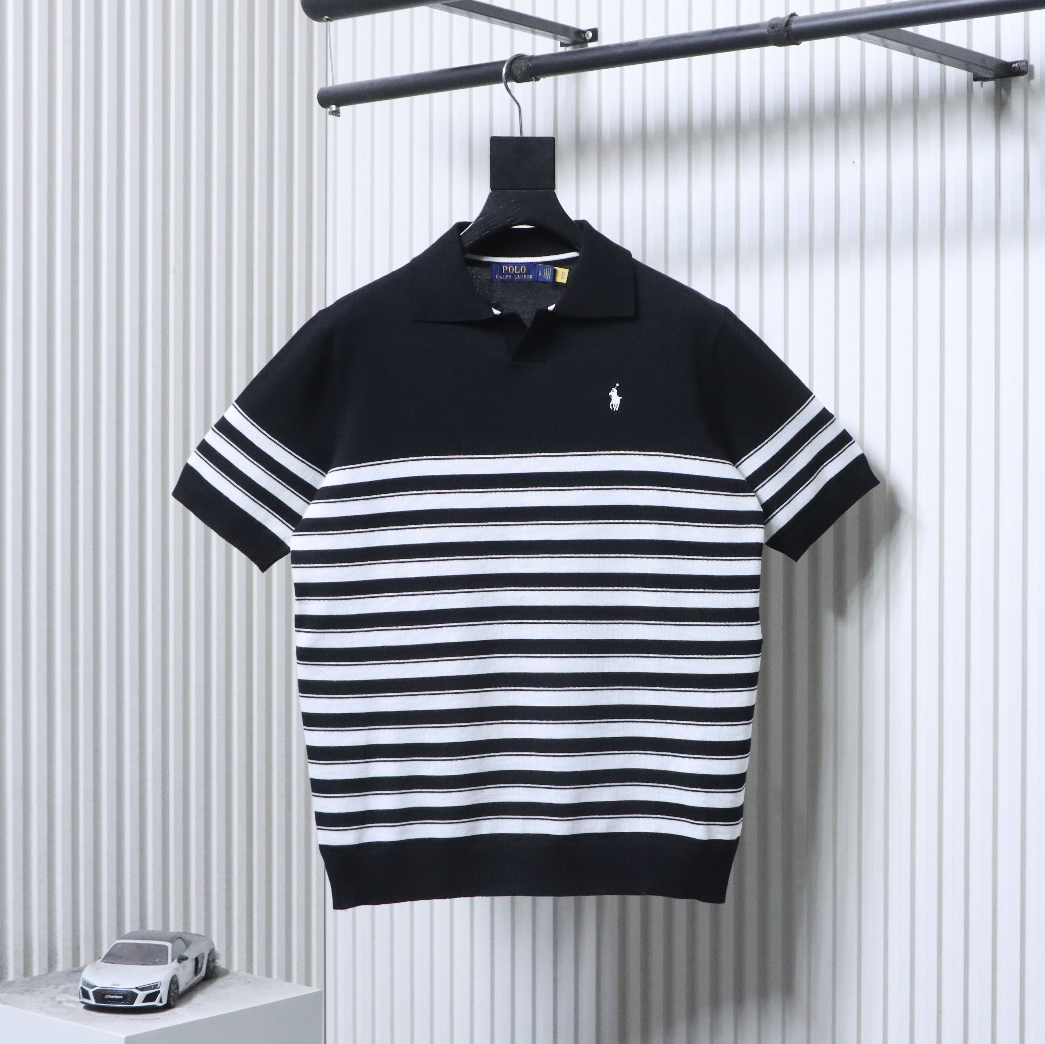 Ralph Lauren Striped Pony Logo Embroidery Small V-Neck Knit Short Sleeve Polo Shirt Style 2
