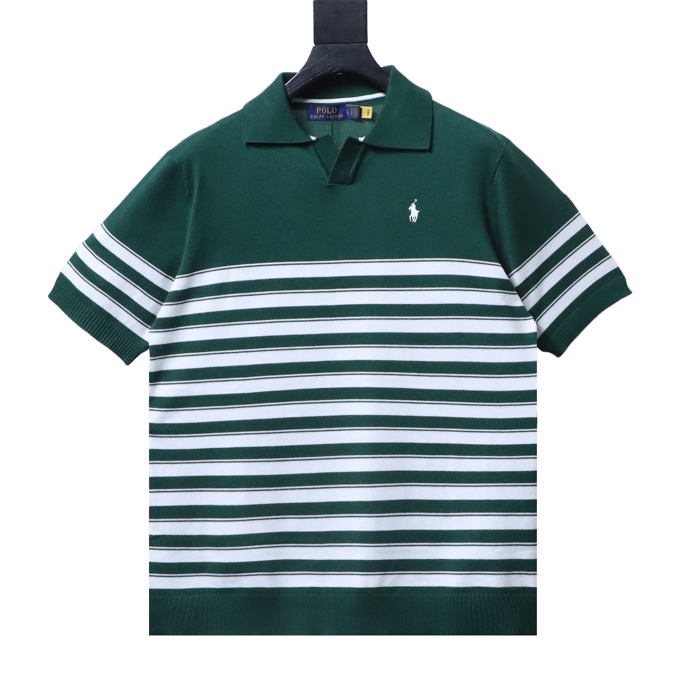 Ralph Lauren Striped Pony Logo Embroidery Small V-Neck Knit Short Sleeve Polo Shirt Style 3