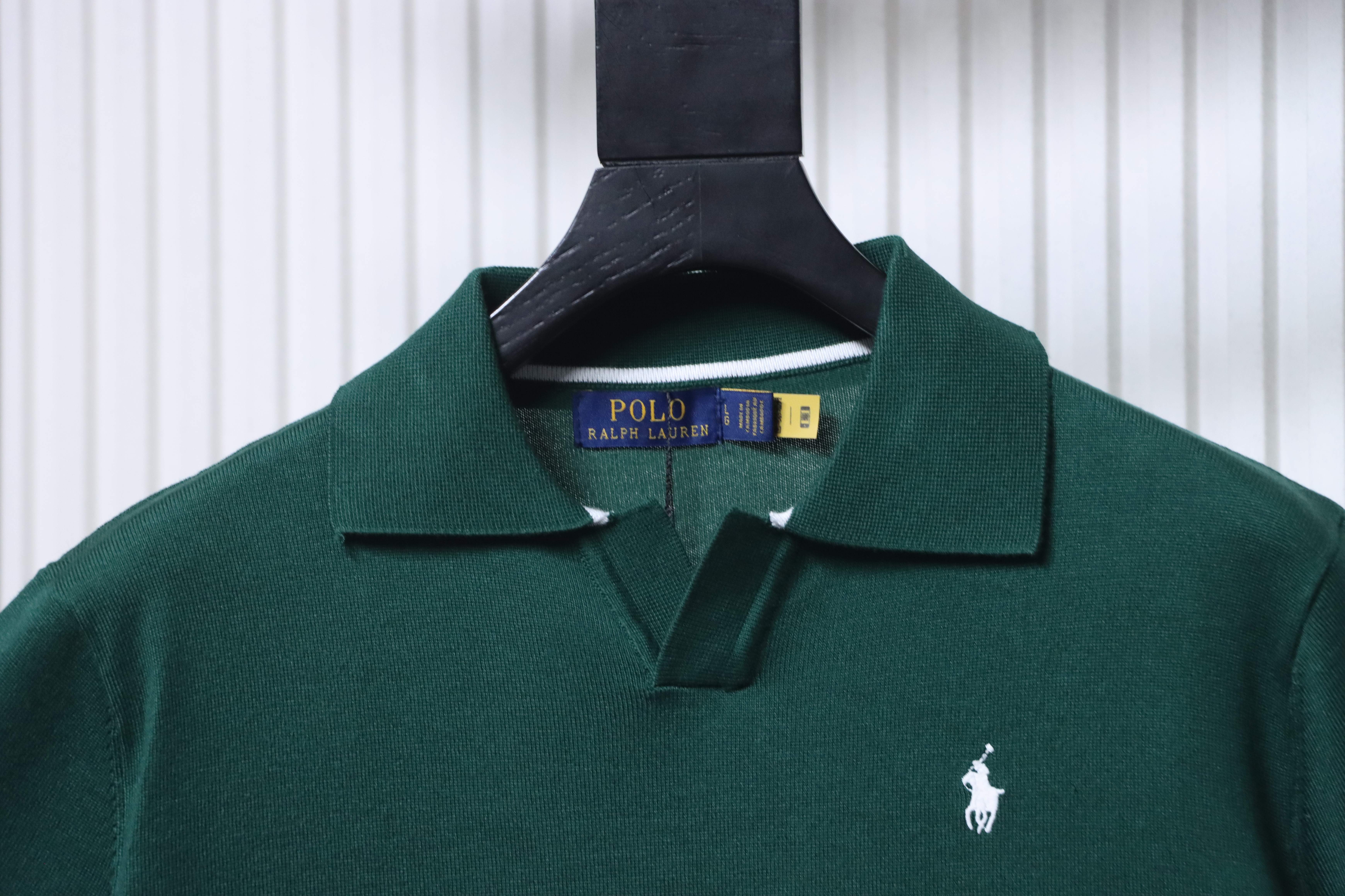 Ralph Lauren Striped Pony Logo Embroidery Small V-Neck Knit Short Sleeve Polo Shirt Style 3