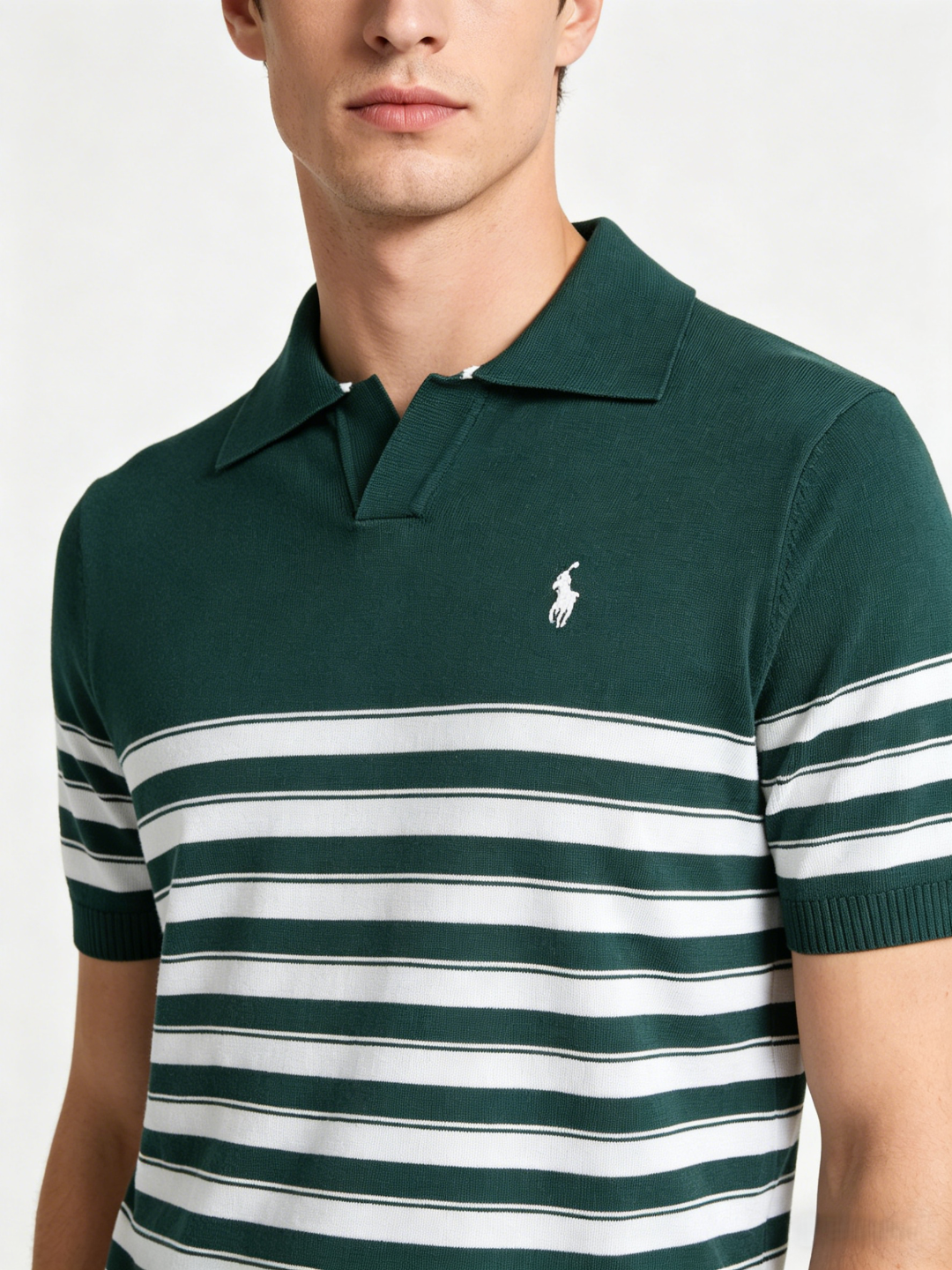 Ralph Lauren Striped Pony Logo Embroidery Small V-Neck Knit Short Sleeve Polo Shirt Style 3