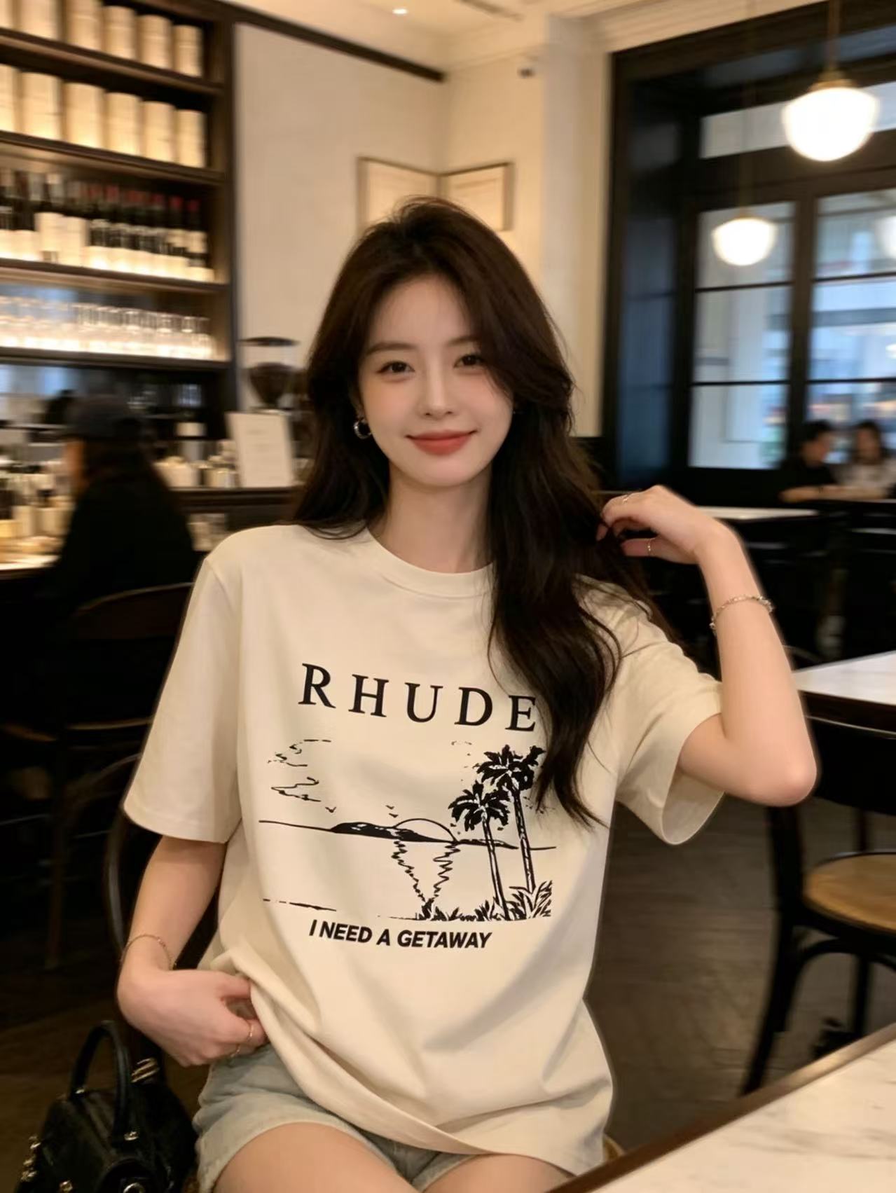 RHUDE Marlboro Sunset Beach Print American Vintage Short Sleeve T-Shirt