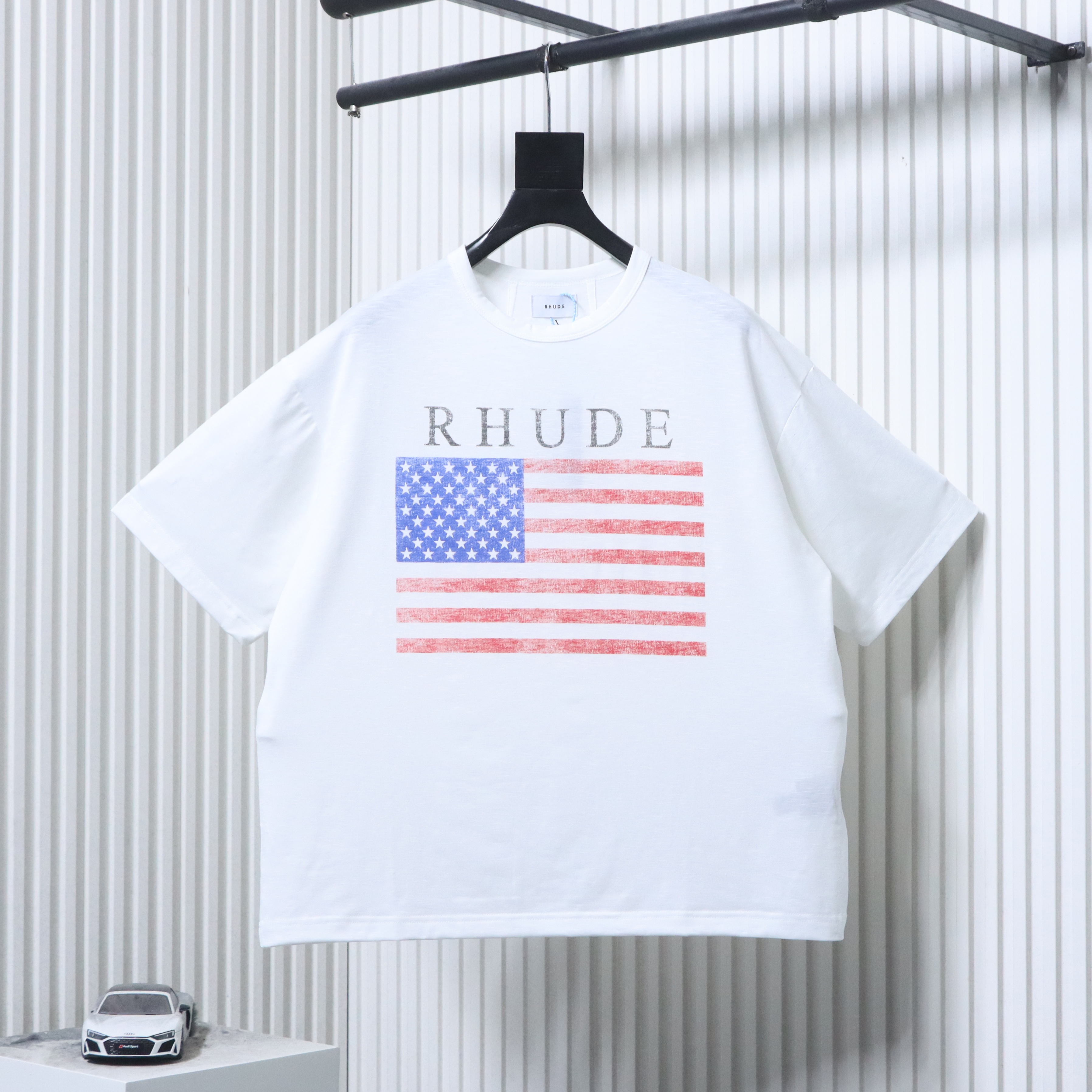 RHUDE Marlboro Vintage USA Flag Logo Print Short Sleeve T-Shirt