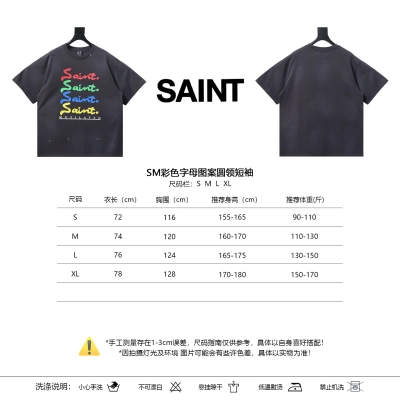 Saint Michael Color Letter Graphic Crewneck Short Sleeve T-Shirt 01