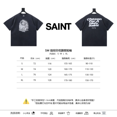 Saint Michael Fingerprint Print Crewneck Short Sleeve T-Shirt 01