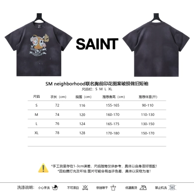Saint Michael x Neighborhood Chest Print Distressed Short Sleeve T-Shirt 01