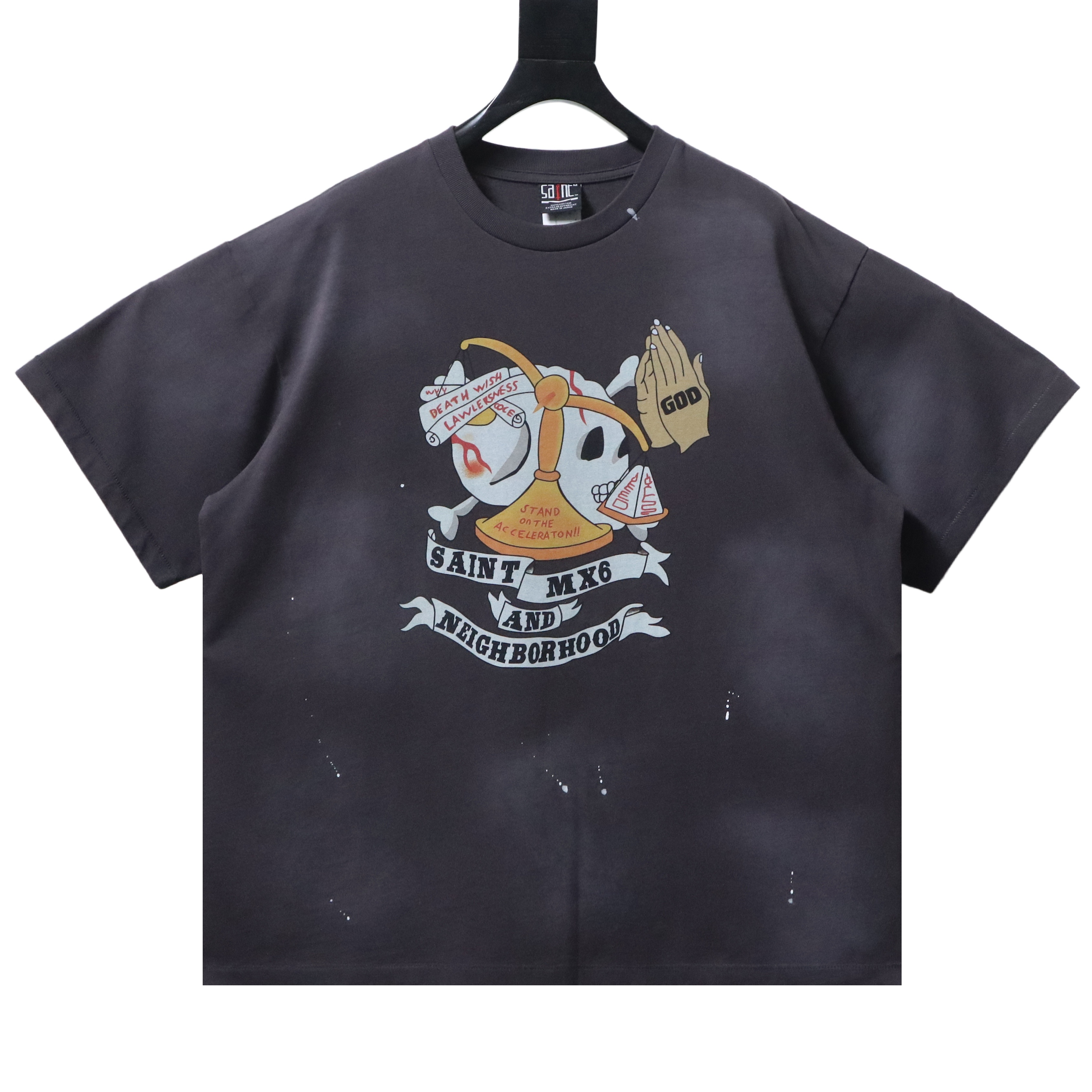 Saint Michael x Neighborhood Chest Print Distressed Short Sleeve T-Shirt
