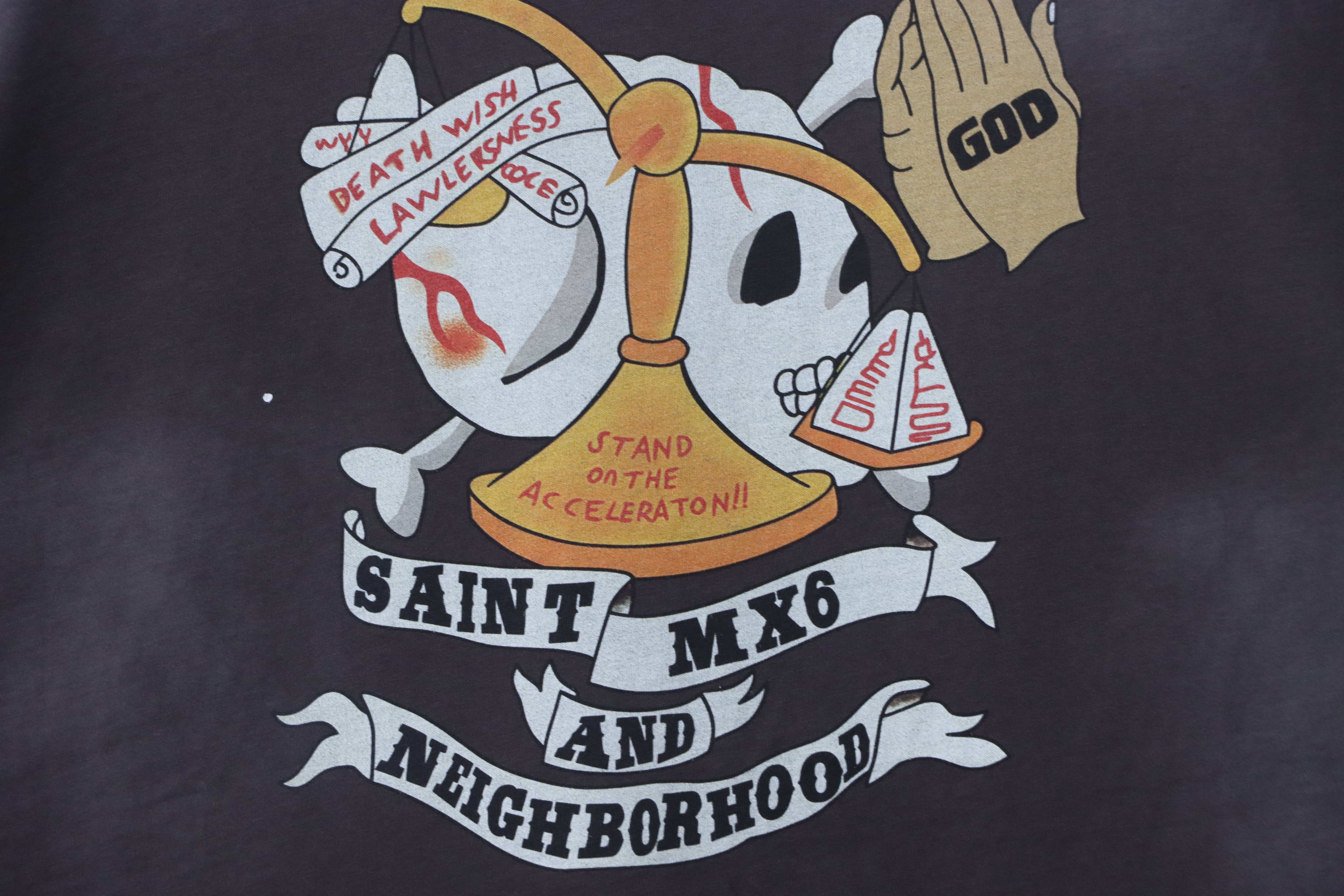 Saint Michael x Neighborhood Chest Print Distressed Short Sleeve T-Shirt