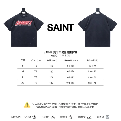 SAINT Racing Style Distressed Short Sleeve T-Shirt 01
