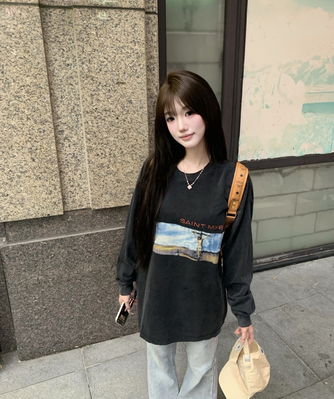 SAINT Religious Landscape Distressed Cotton Long Sleeve T-Shirt