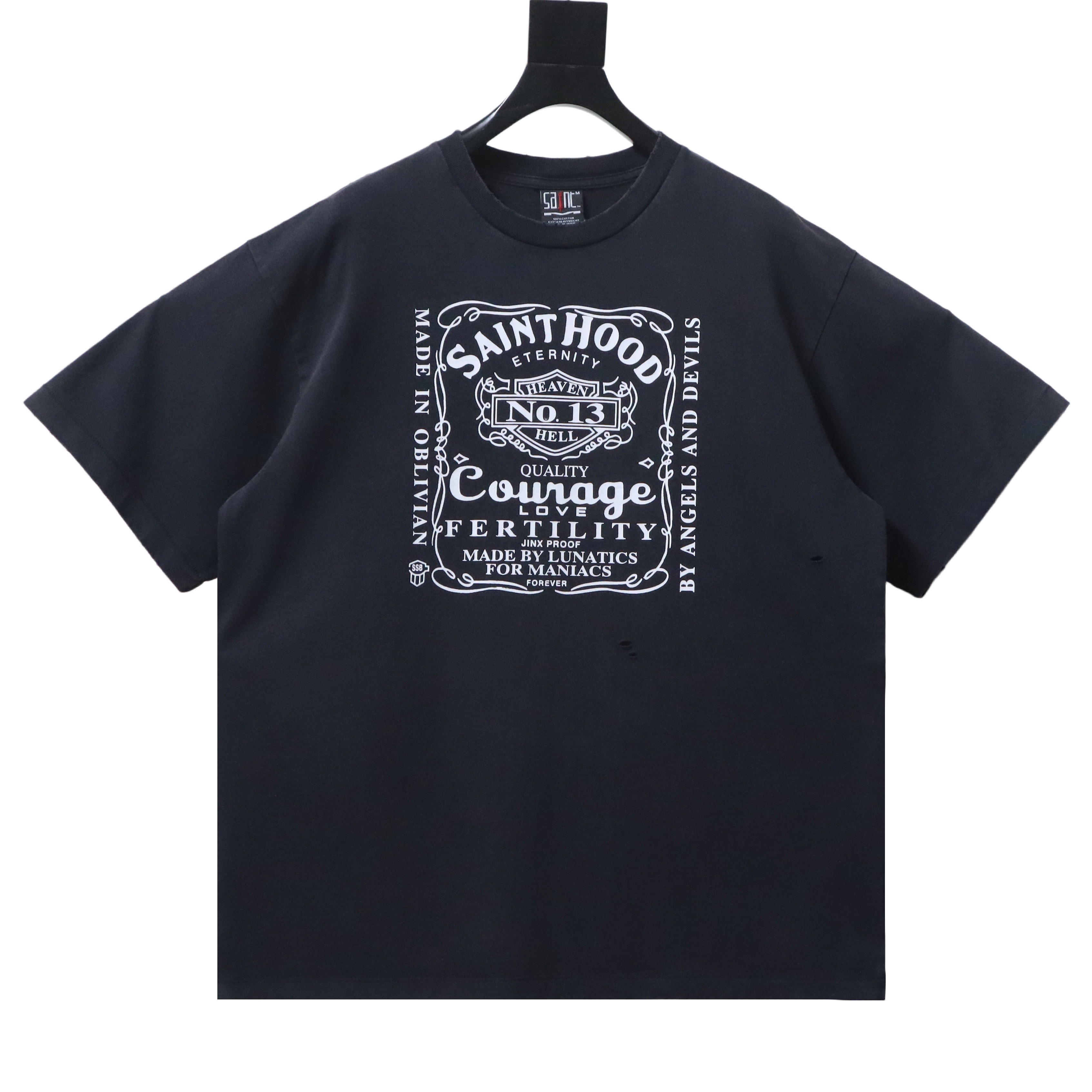 SAINT Vintage Distressed Motorcycle Style Cotton Short Sleeve T-Shirt