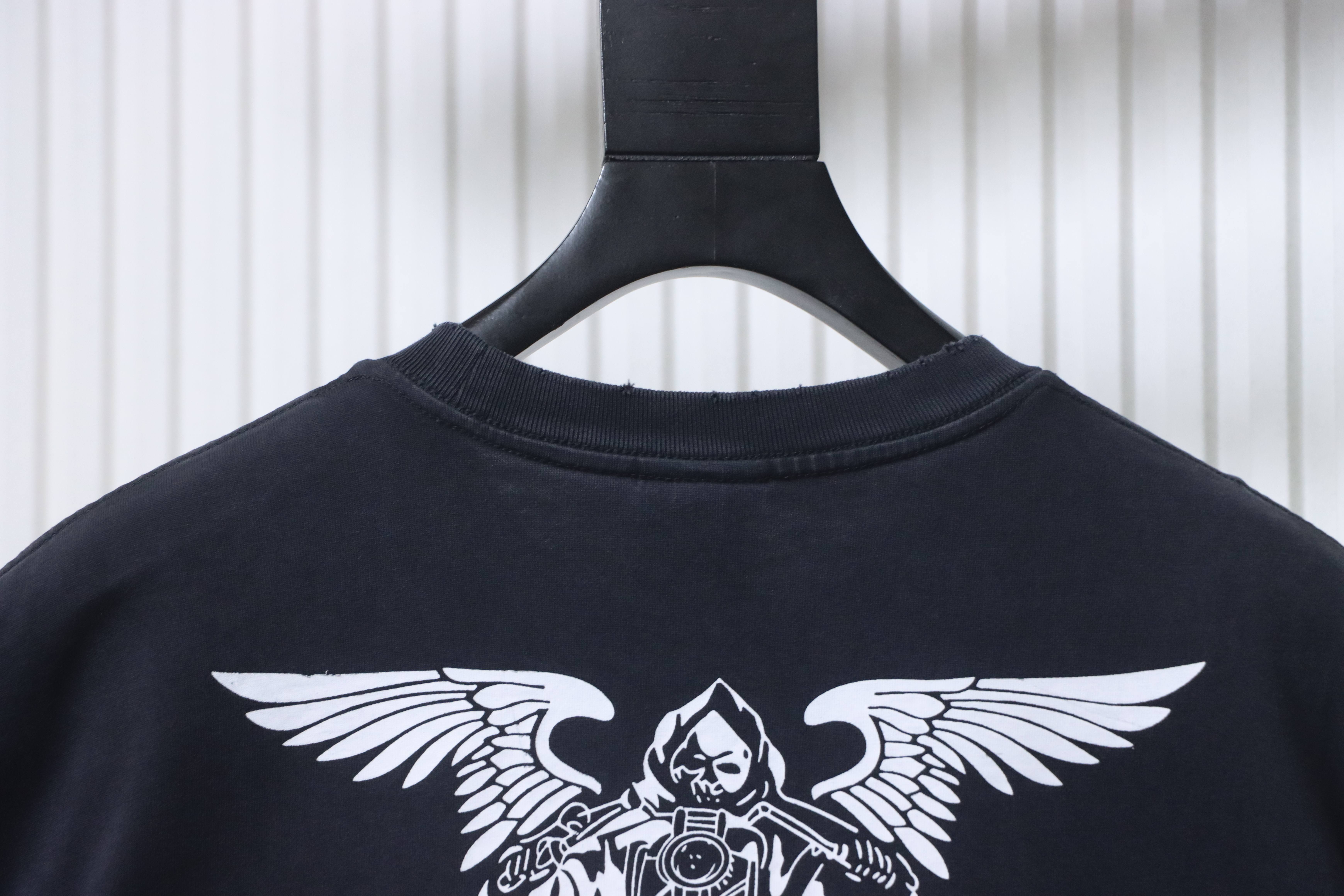 SAINT Vintage Distressed Motorcycle Style Cotton Short Sleeve T-Shirt