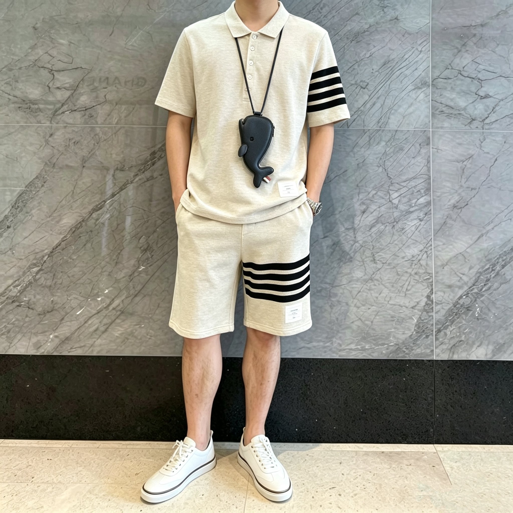 Thom Browne TB Classic Four-Bar Yarn-Dyed Shorts Style 1