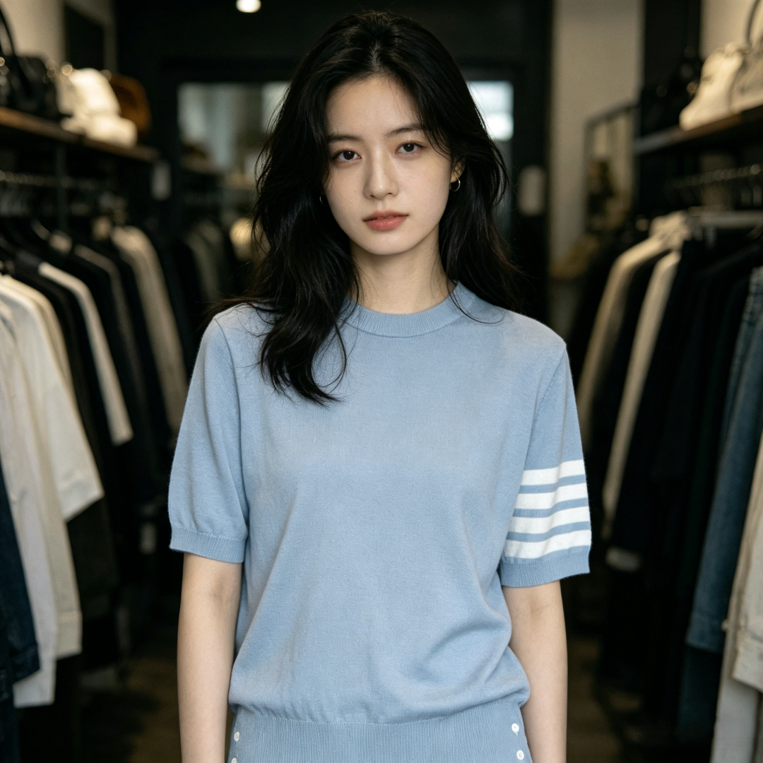 Thom Browne TB Fine Wool Four-Bar Short Sleeve T-Shirt Style 2