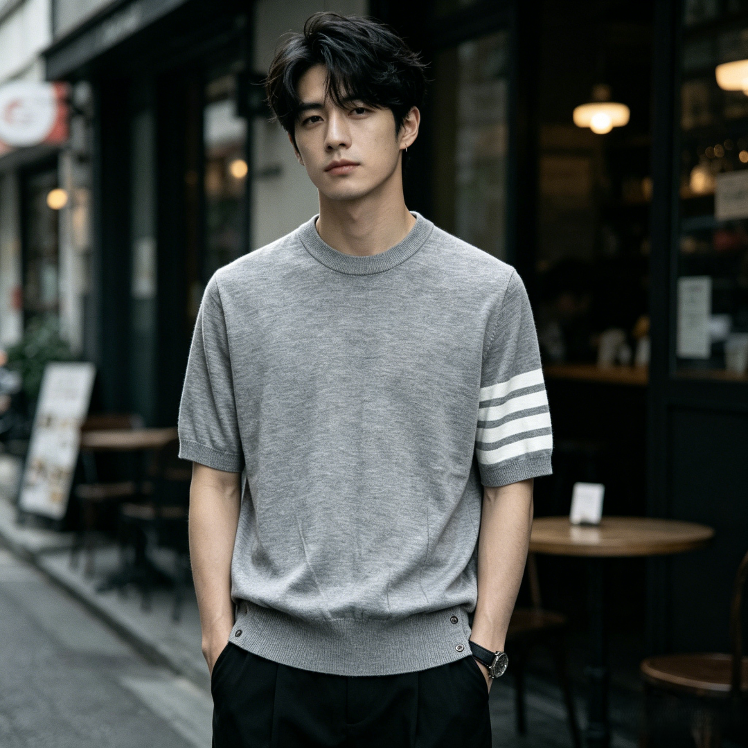 Thom Browne TB Fine Wool Four-Bar Short Sleeve T-Shirt Style 5