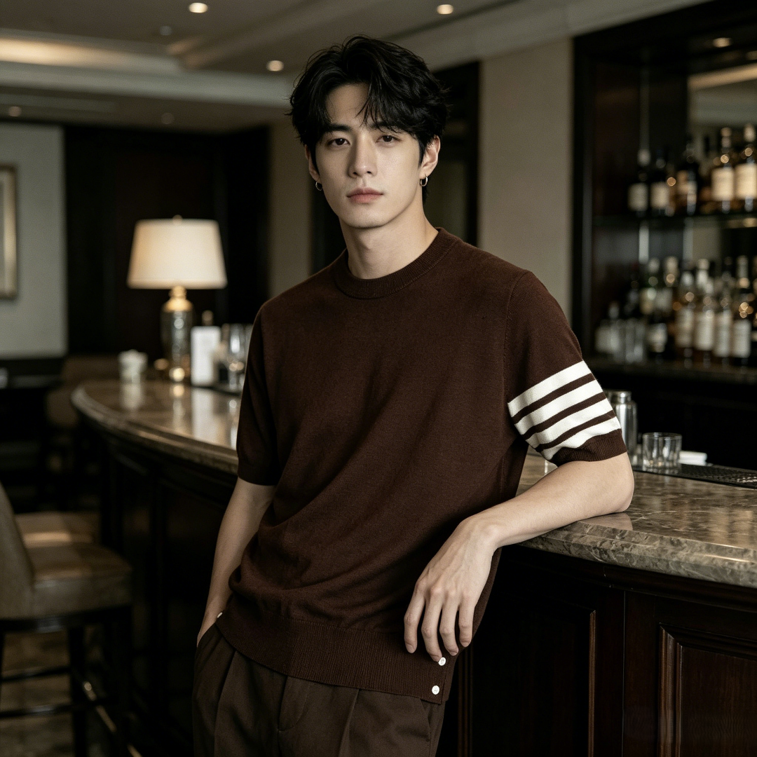 Thom Browne TB Fine Wool Four-Bar Short Sleeve T-Shirt Style 6