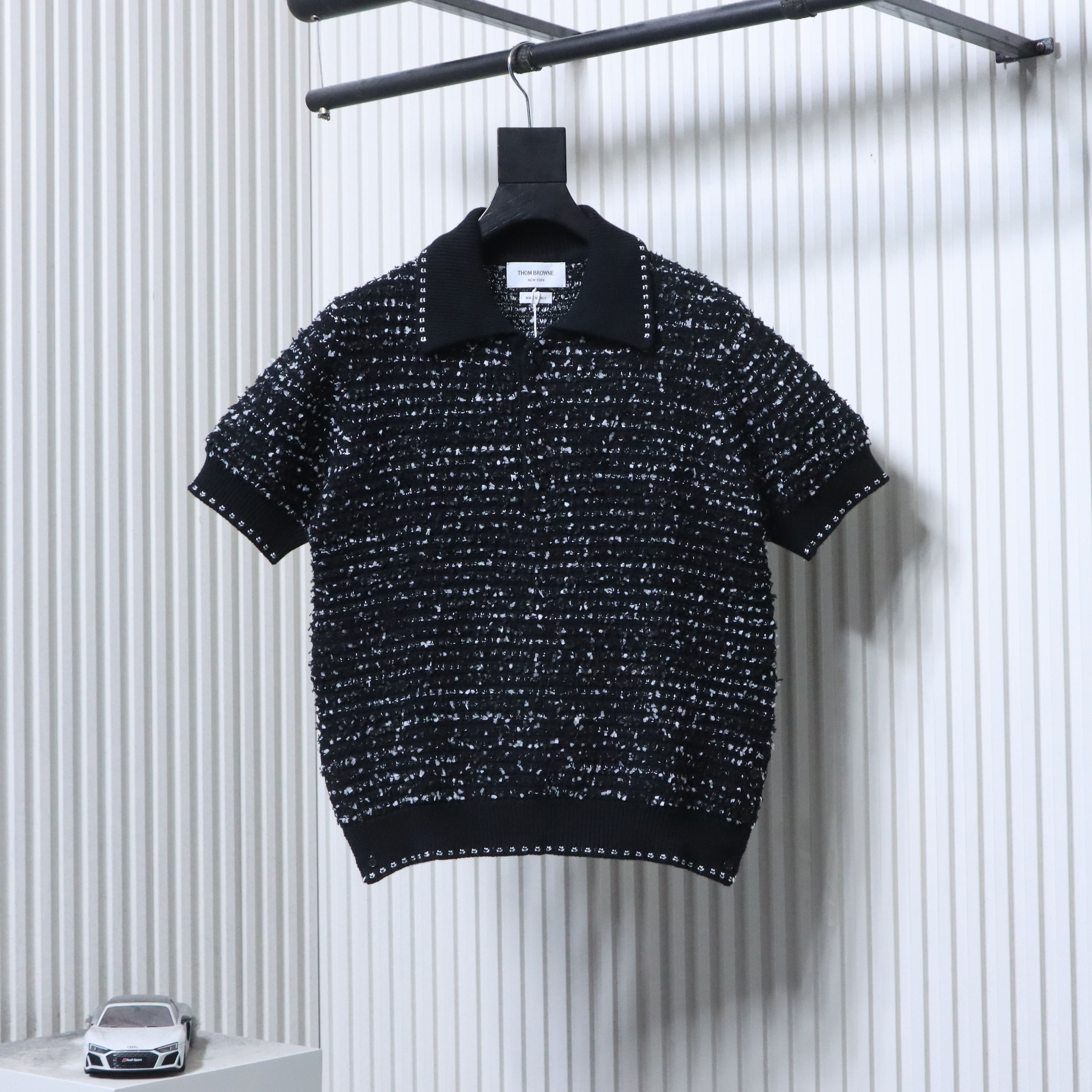 Thom Browne TB Tweed Jacquard Short Sleeve Polo Shirt