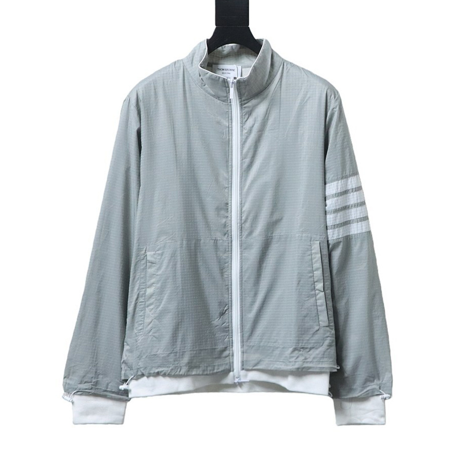 Thom Browne Top Version Double-Layer Casual Four-Bar Woven Stand Collar Jacket Style 1