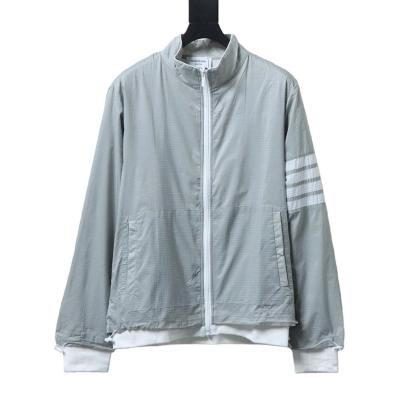 Thom Browne Top Version Double-Layer Casual Four-Bar Woven Stand Collar Jacket Style 1 02