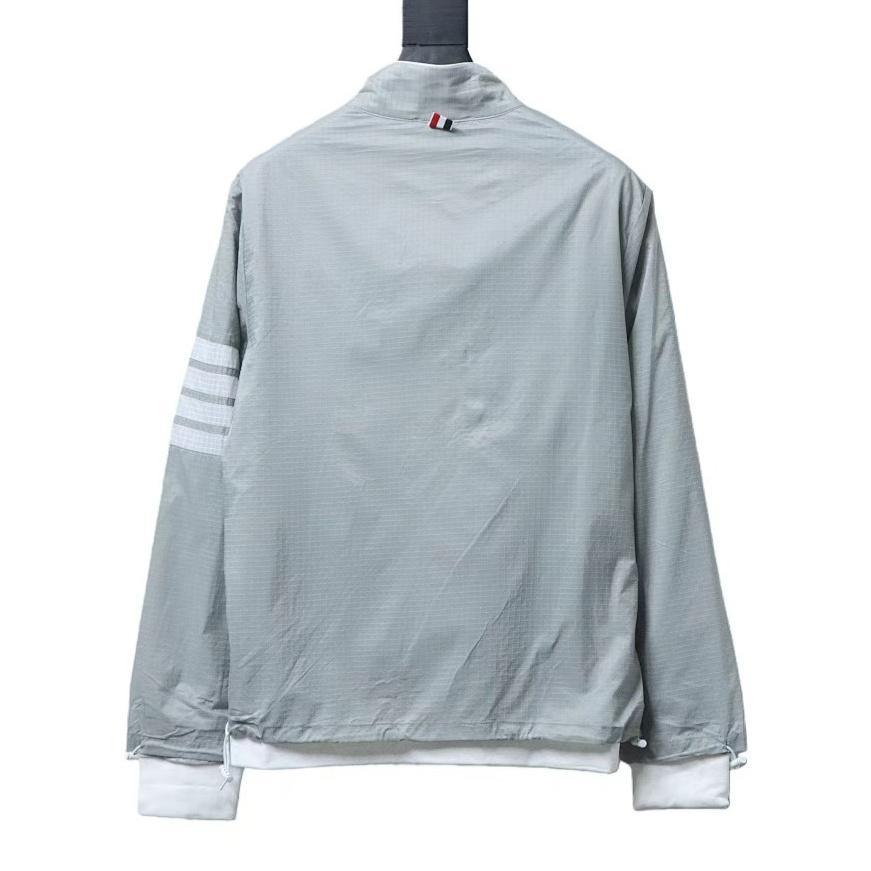 Thom Browne Top Version Double-Layer Casual Four-Bar Woven Stand Collar Jacket Style 1