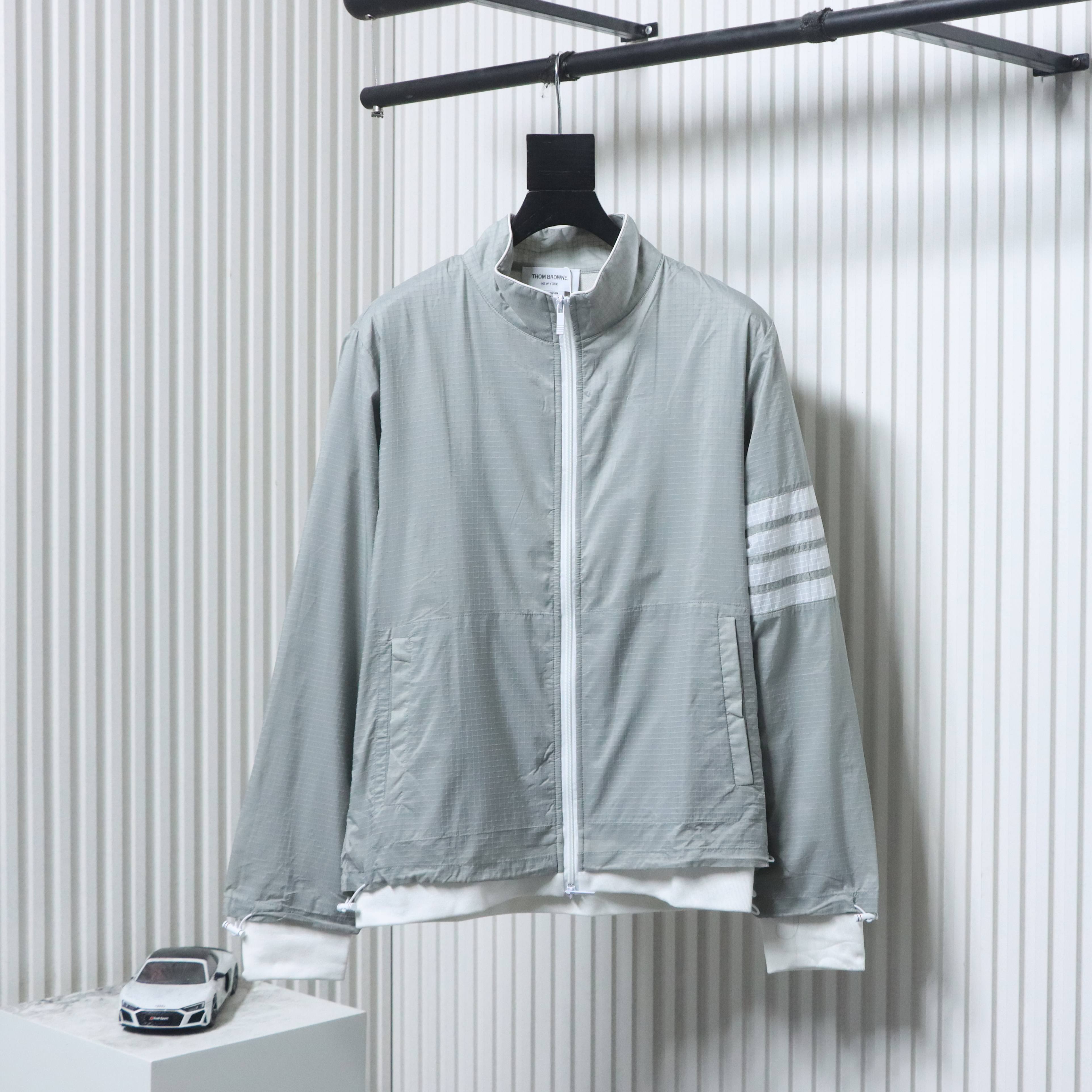Thom Browne Top Version Double-Layer Casual Four-Bar Woven Stand Collar Jacket Style 1