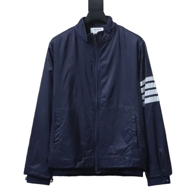 Thom Browne Top Version Double-Layer Casual Four-Bar Woven Stand Collar Jacket Style 2 02