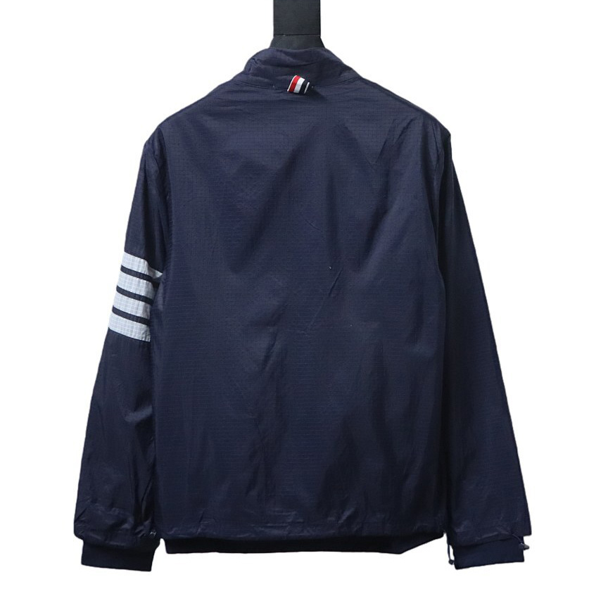 Thom Browne Top Version Double-Layer Casual Four-Bar Woven Stand Collar Jacket Style 2