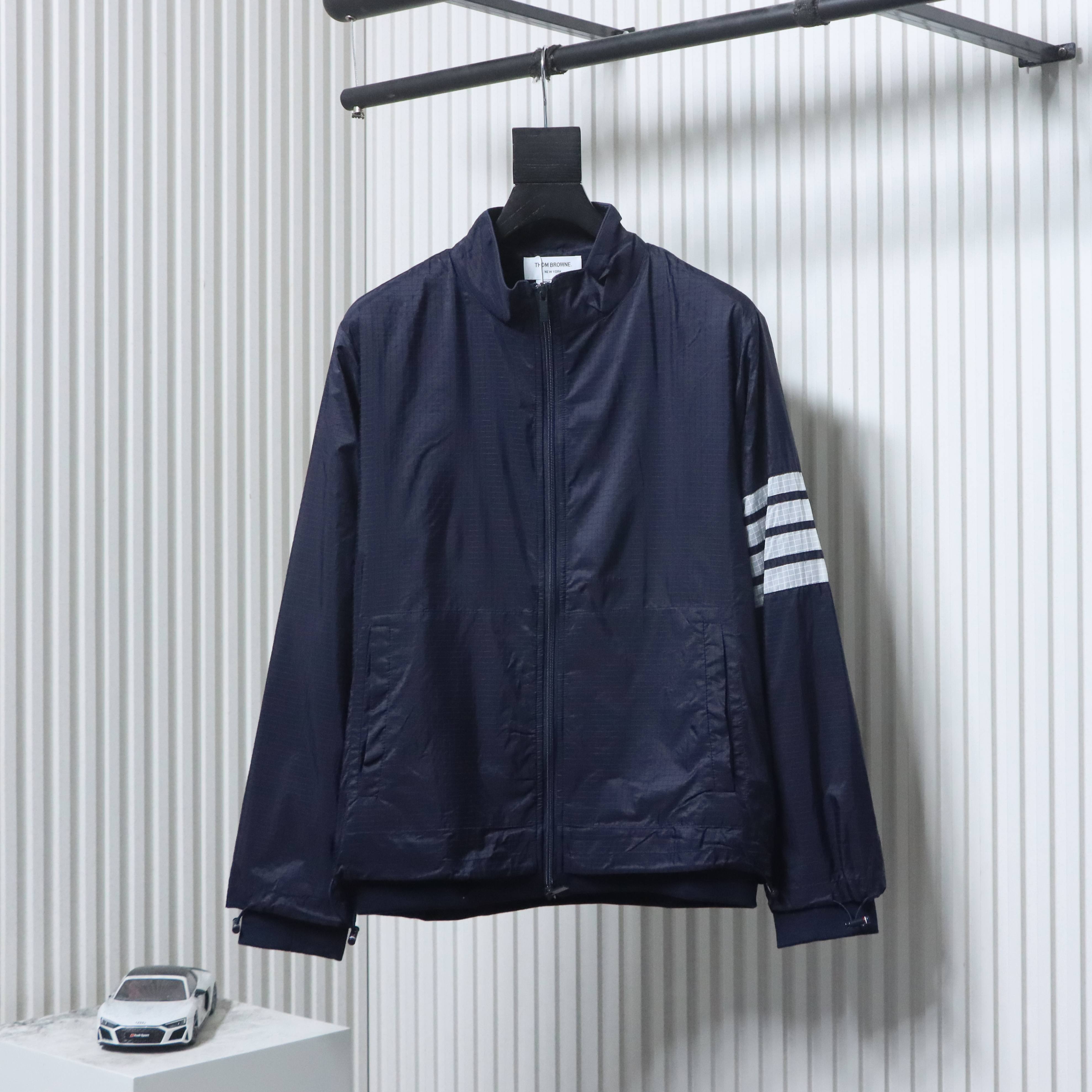 Thom Browne Top Version Double-Layer Casual Four-Bar Woven Stand Collar Jacket Style 2