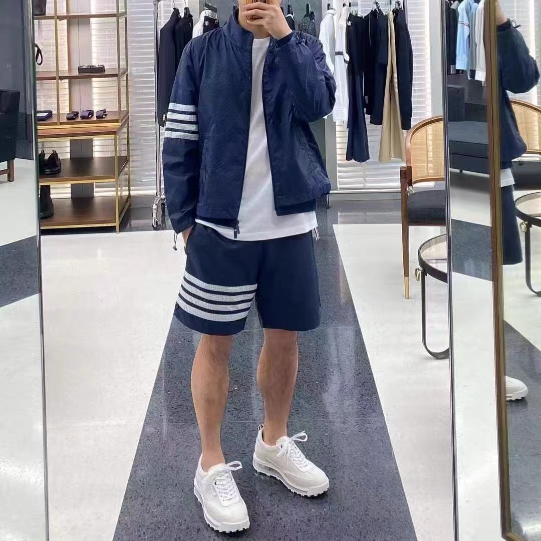 Thom Browne Top Version Double-Layer Casual Four-Bar Woven Stand Collar Jacket Style 2