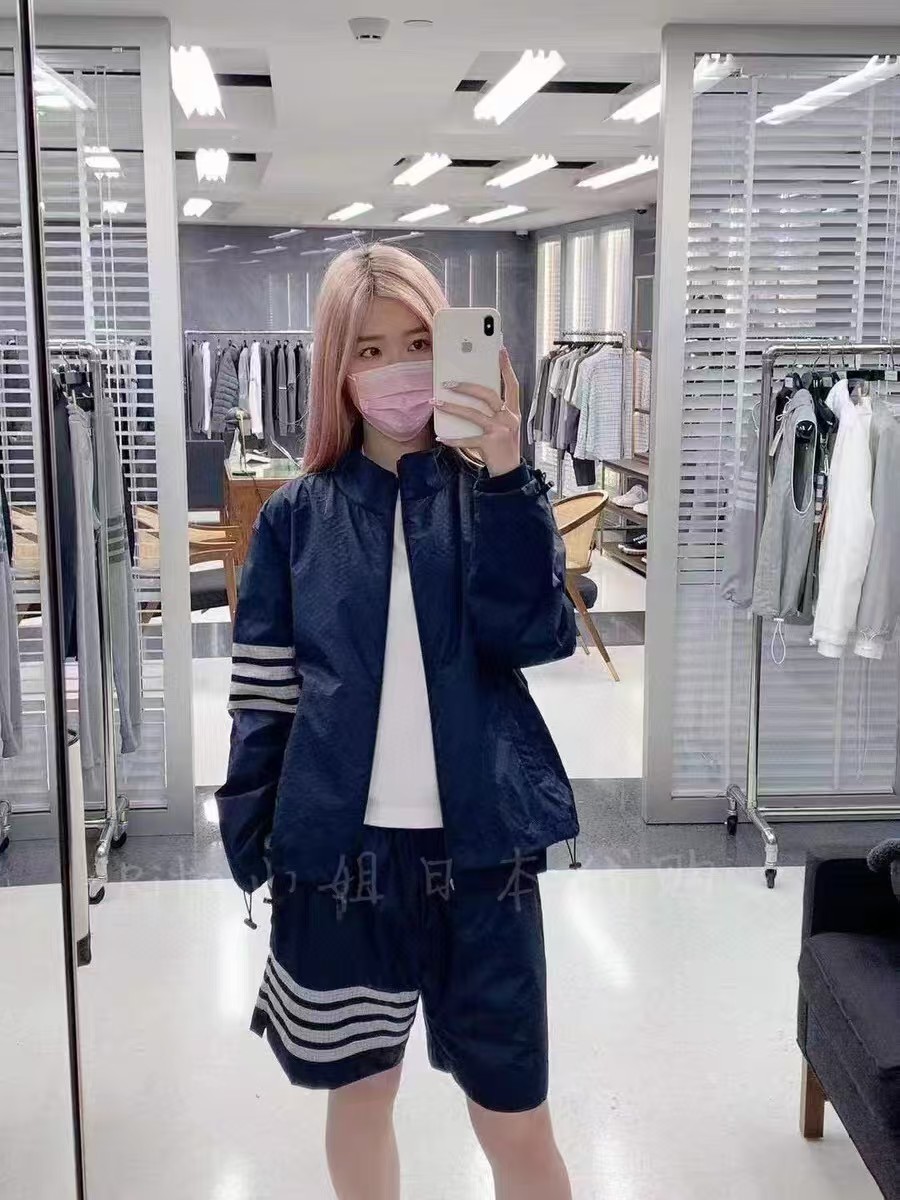 Thom Browne Top Version Double-Layer Casual Four-Bar Woven Stand Collar Jacket Style 2