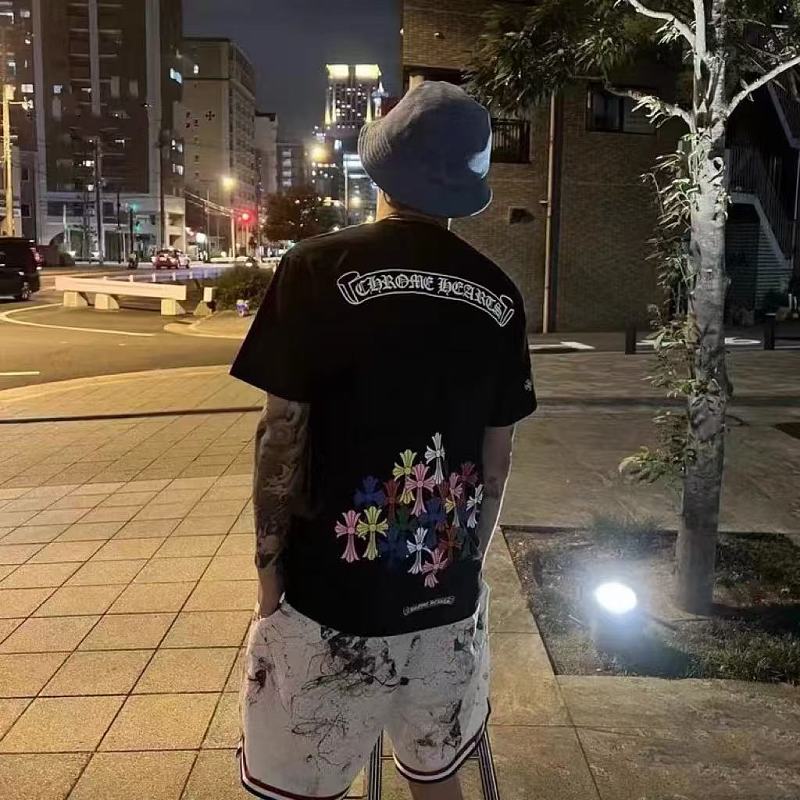 Chrome Hearts 26SS Colorful Cross Bouquet Print Short Sleeve T-Shirt Style 2