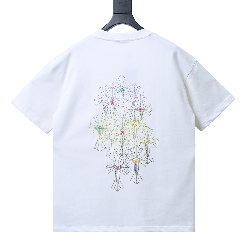 Chrome Hearts 26SS Cross Rhinestone Logo Short Sleeve T-Shirt Style 1
