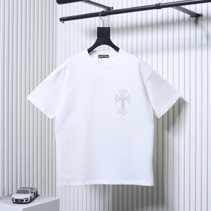 Chrome Hearts 26SS Cross Rhinestone Logo Short Sleeve T-Shirt Style 1