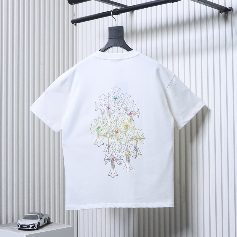 Chrome Hearts 26SS Cross Rhinestone Logo Short Sleeve T-Shirt Style 1