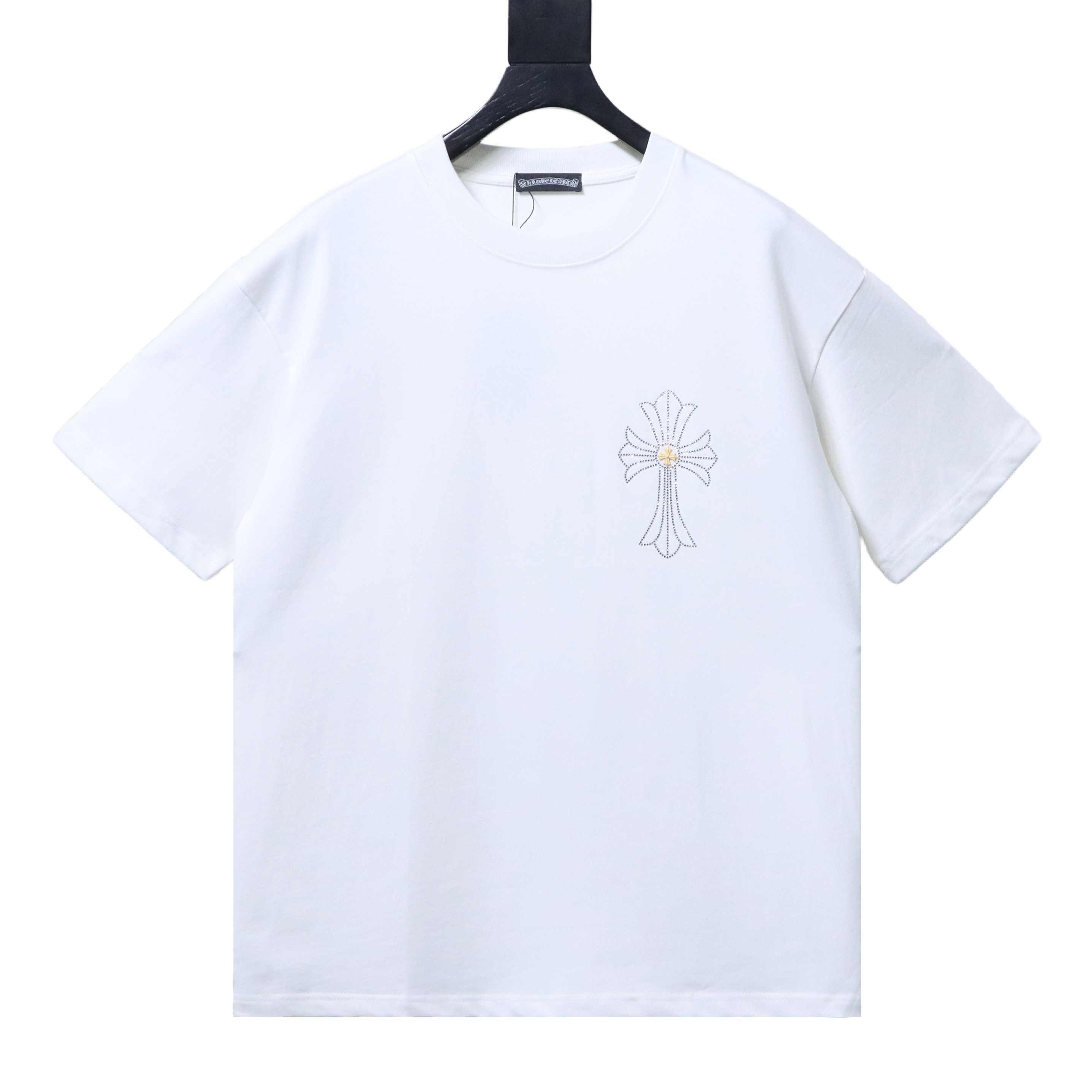 Chrome Hearts 26SS Cross Rhinestone Logo Short Sleeve T-Shirt Style 1