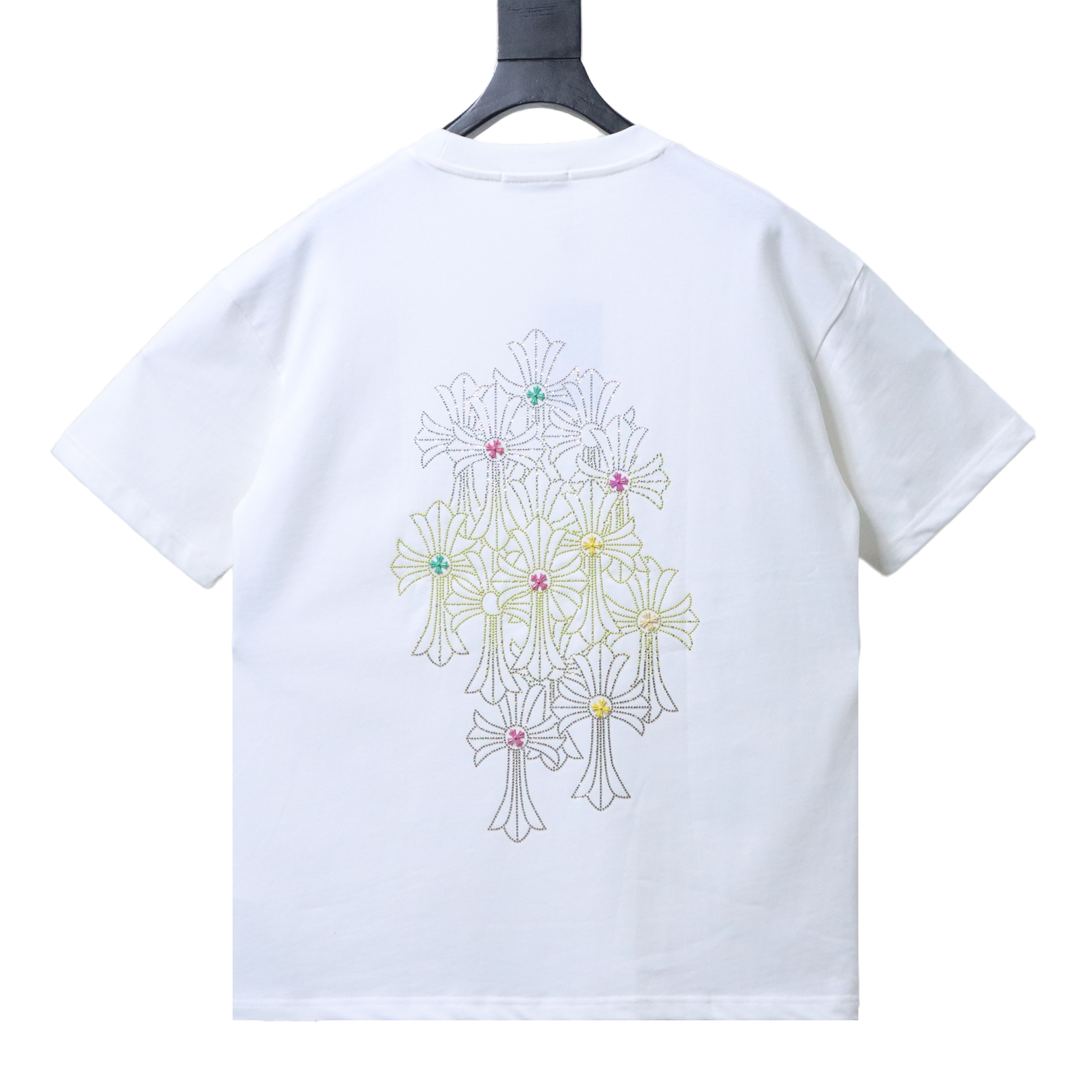 Chrome Hearts 26SS Cross Rhinestone Logo Short Sleeve T-Shirt Style 1