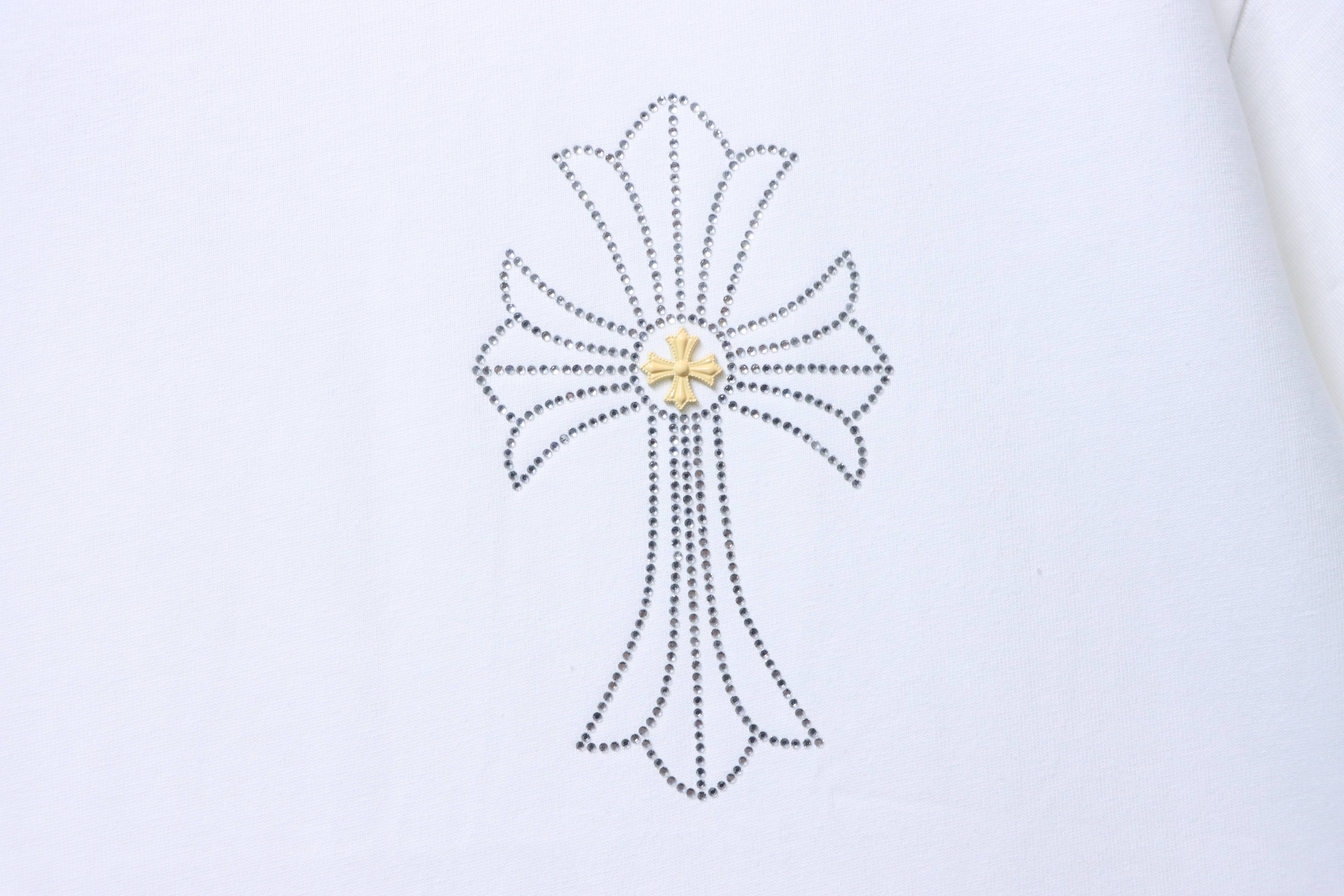 Chrome Hearts 26SS Cross Rhinestone Logo Short Sleeve T-Shirt Style 1