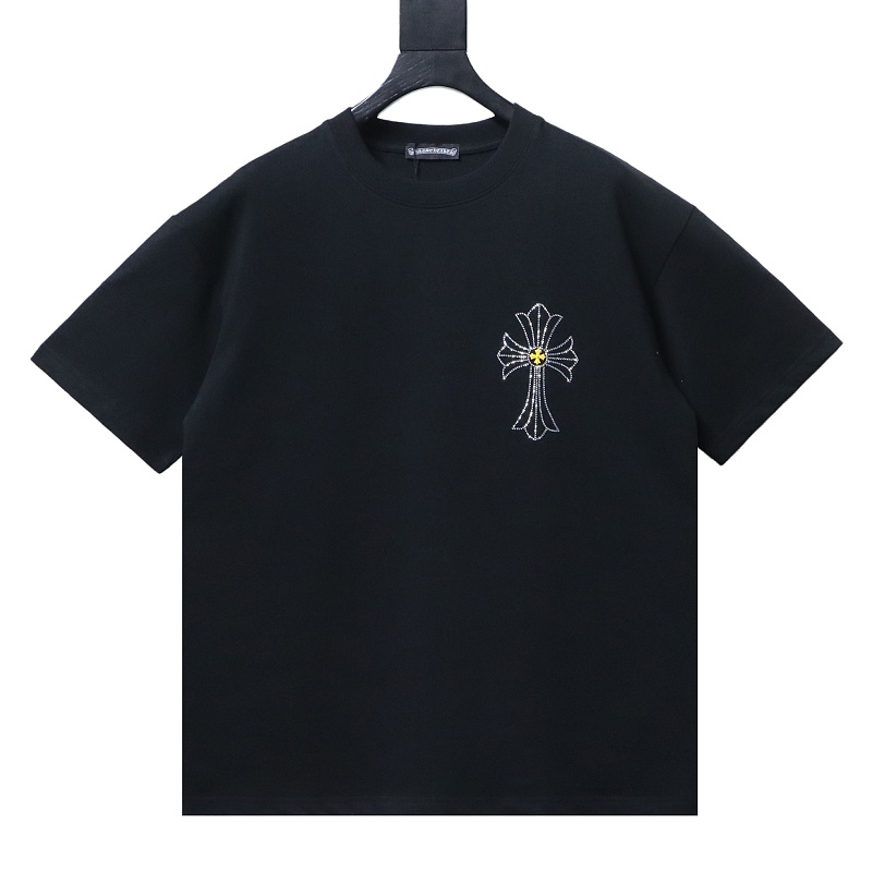 Chrome Hearts 26SS Cross Rhinestone Logo Short Sleeve T-Shirt Style 2