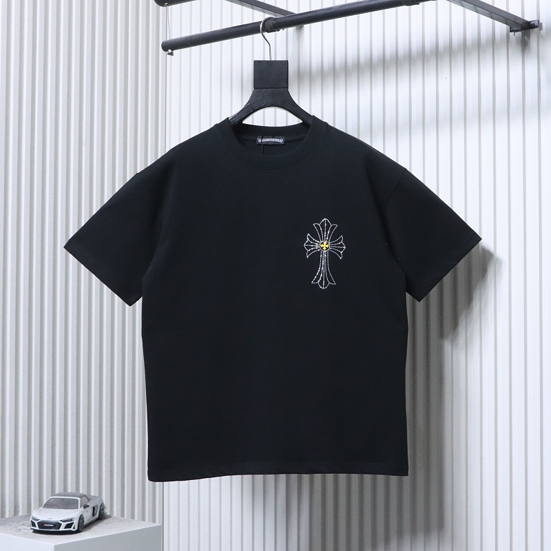 Chrome Hearts 26SS Cross Rhinestone Logo Short Sleeve T-Shirt Style 2