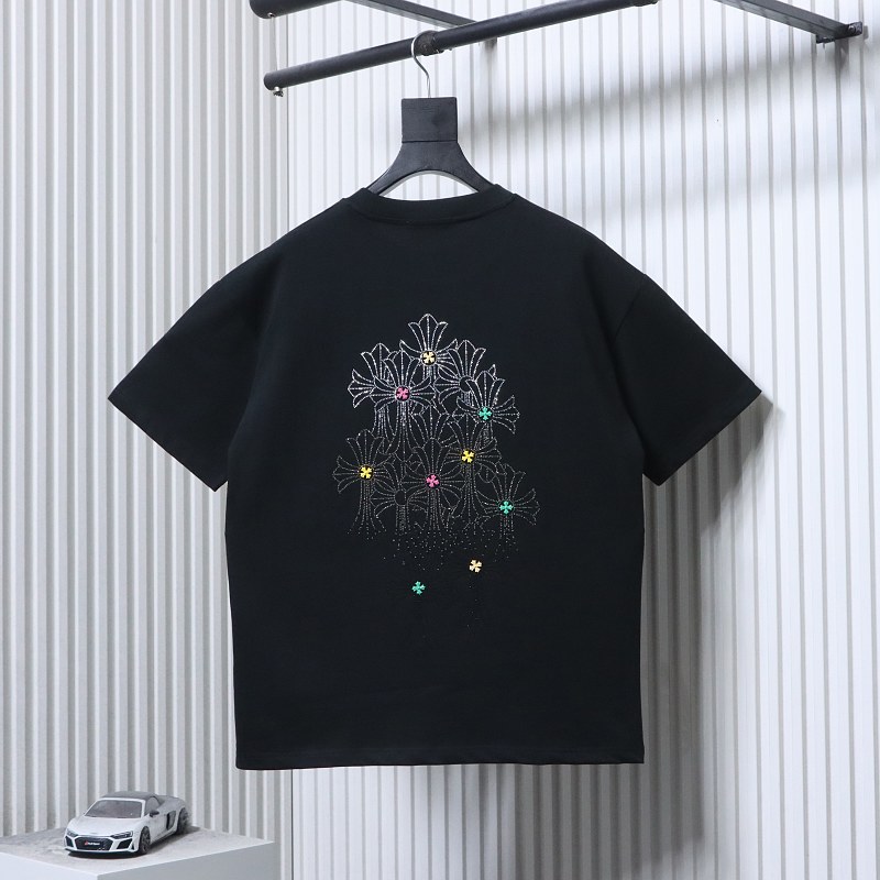 Chrome Hearts 26SS Cross Rhinestone Logo Short Sleeve T-Shirt Style 2