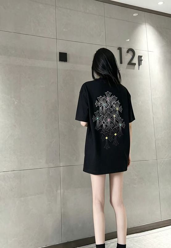 Chrome Hearts 26SS Cross Rhinestone Logo Short Sleeve T-Shirt Style 2