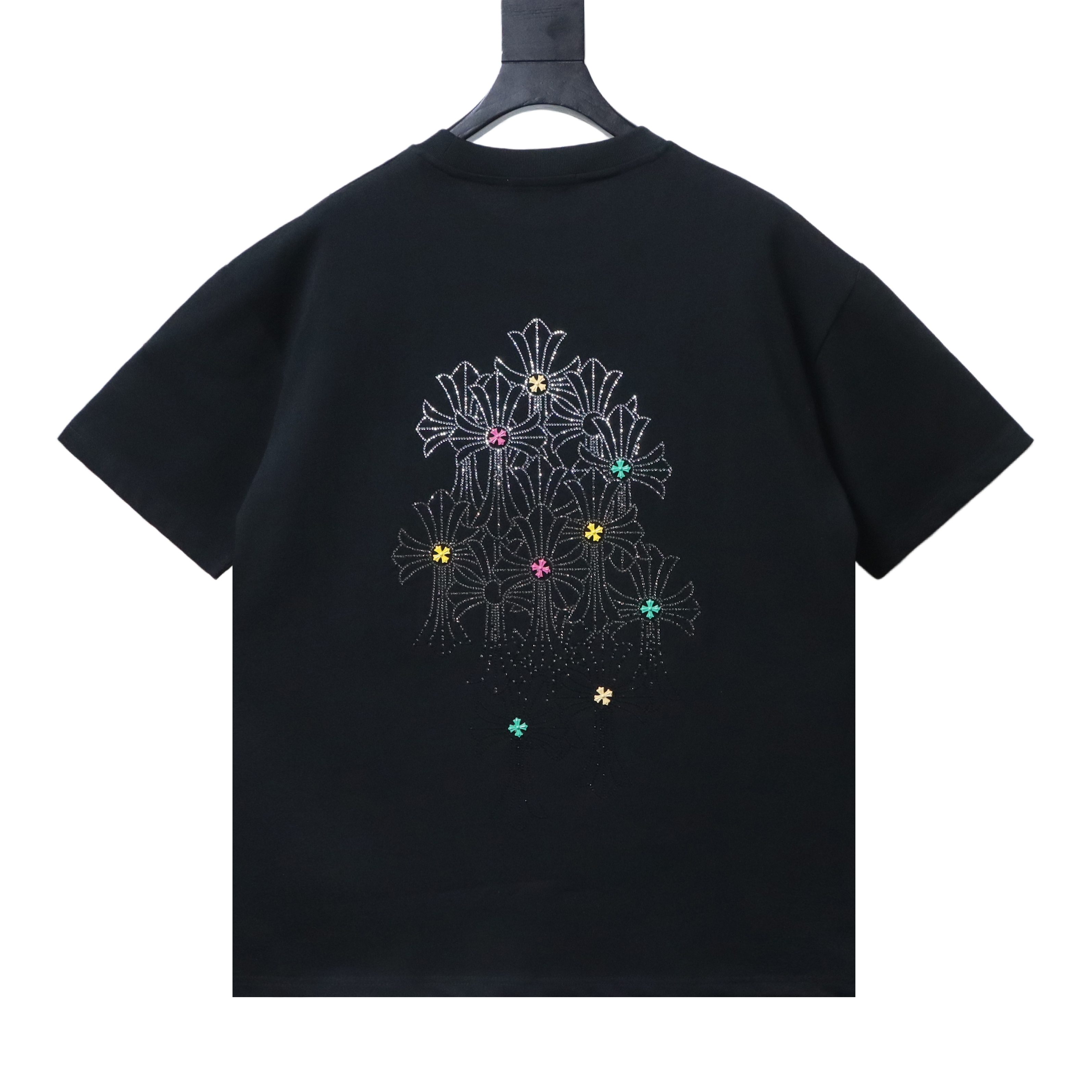 Chrome Hearts 26SS Cross Rhinestone Logo Short Sleeve T-Shirt Style 2