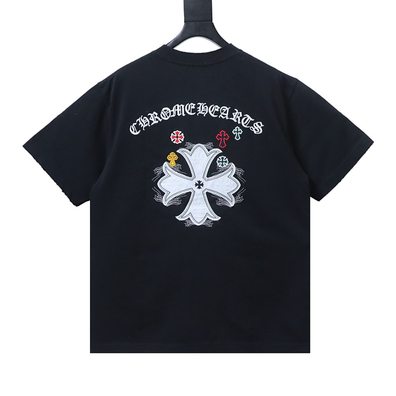 Chrome Hearts 26SS Cross Sanskrit Applique Embroidered CH Short Sleeve T-Shirt Style 1