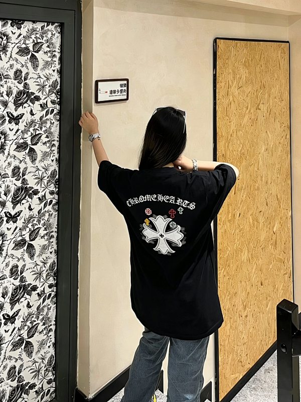 Chrome Hearts 26SS Cross Sanskrit Applique Embroidered CH Short Sleeve T-Shirt Style 1
